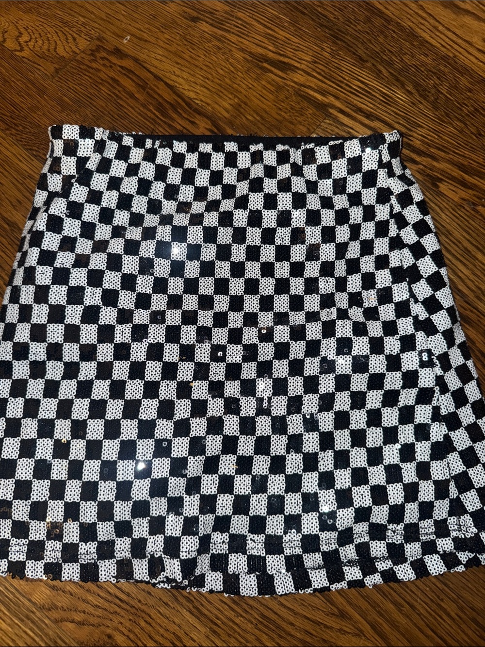 Kids Art Class Black and White Checkerboard Sequin Mini Skirt